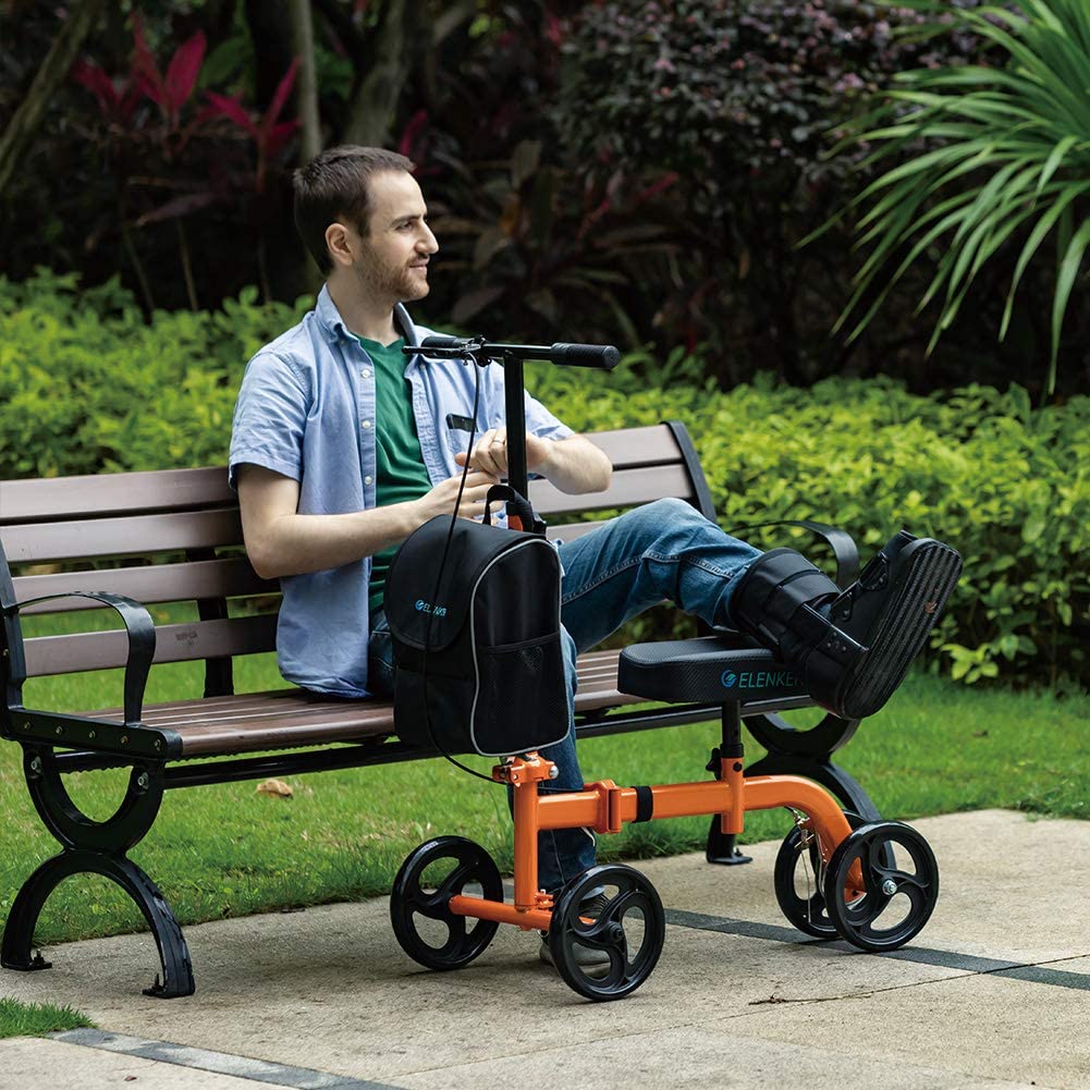 HFK-9270 ELENKER?  Steerable Knee Scooter for Foot Injuries Ankles Surgery with Comfortable Soft Knee Pad and Multifunctional Orange