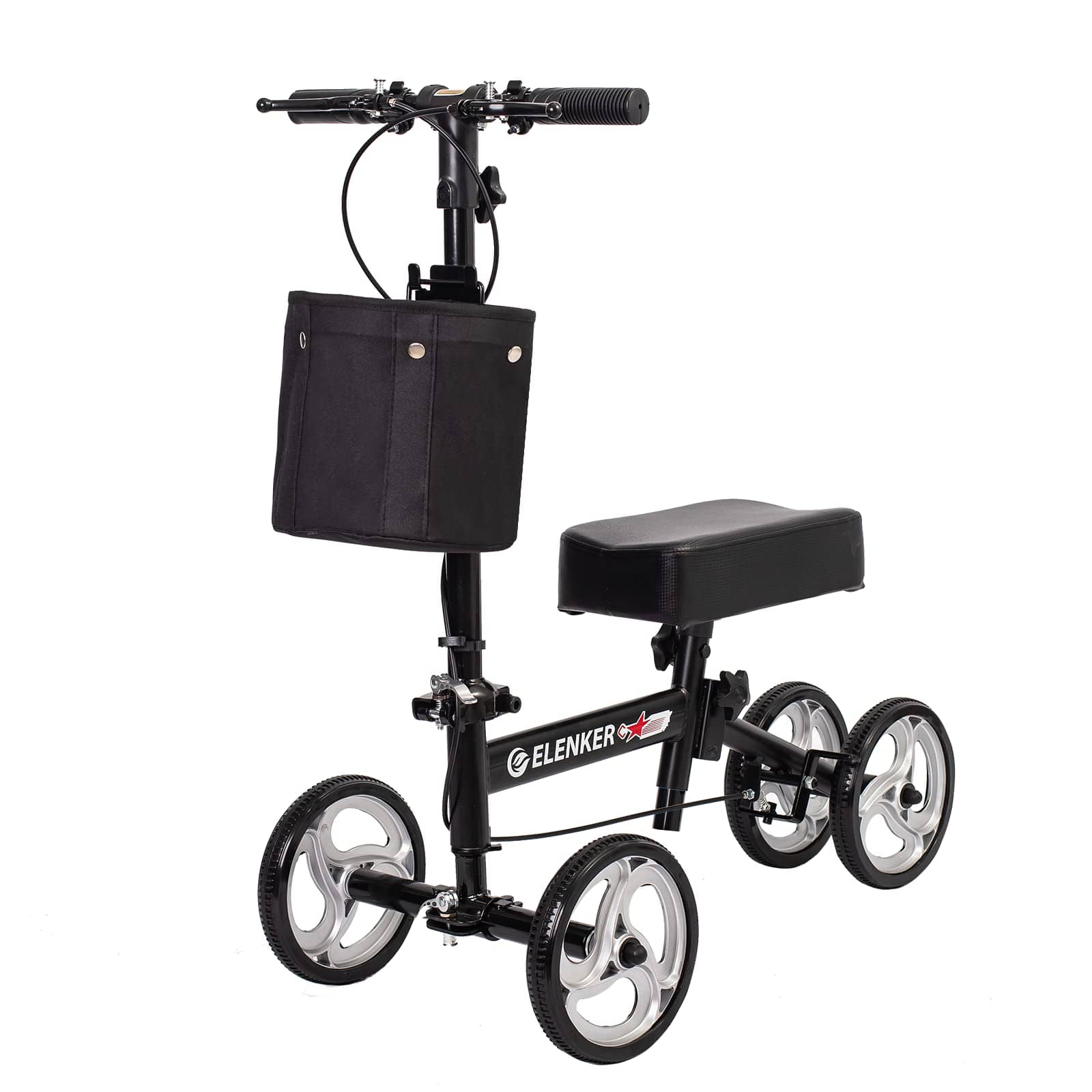 ELENKER? YF-9003B Knee Scooter With Basket Dual Braking System For Ankle And Foot Injured Black