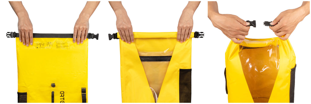 3 steps to close a dry bag