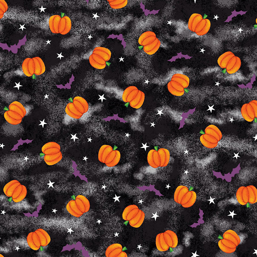  Graveyard Ghouls Tossed Pumpkins & Bats Black Glow in the Dark 
