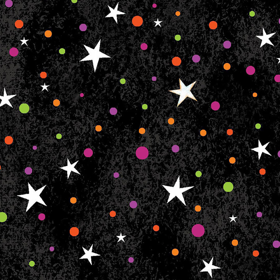  Graveyard Ghouls Tossed Dots & Stars Black Glow in the Dark 