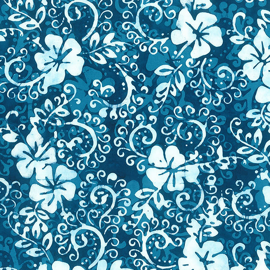 Boardwalk Dreams Batiks Double Hibiscus Swirl Prussian 