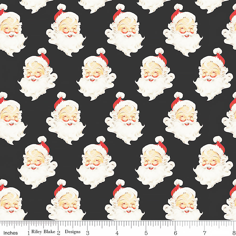  Designer Flannel Santa Heads Charcoal 