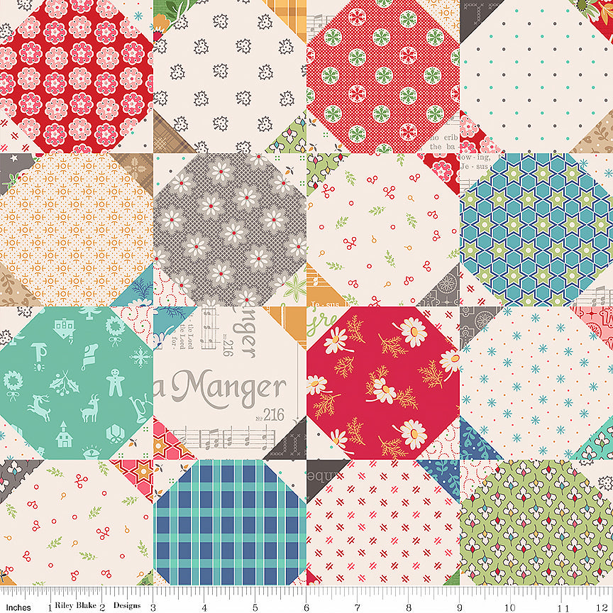  Home Town Holiday Home Décor Snowball Quilt Multi Cheater Print 