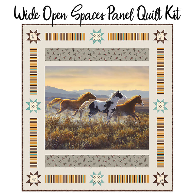  Wide Open Spaces Panel Quilt Kit with Wild Horses & Cowboys from Riley Blake 