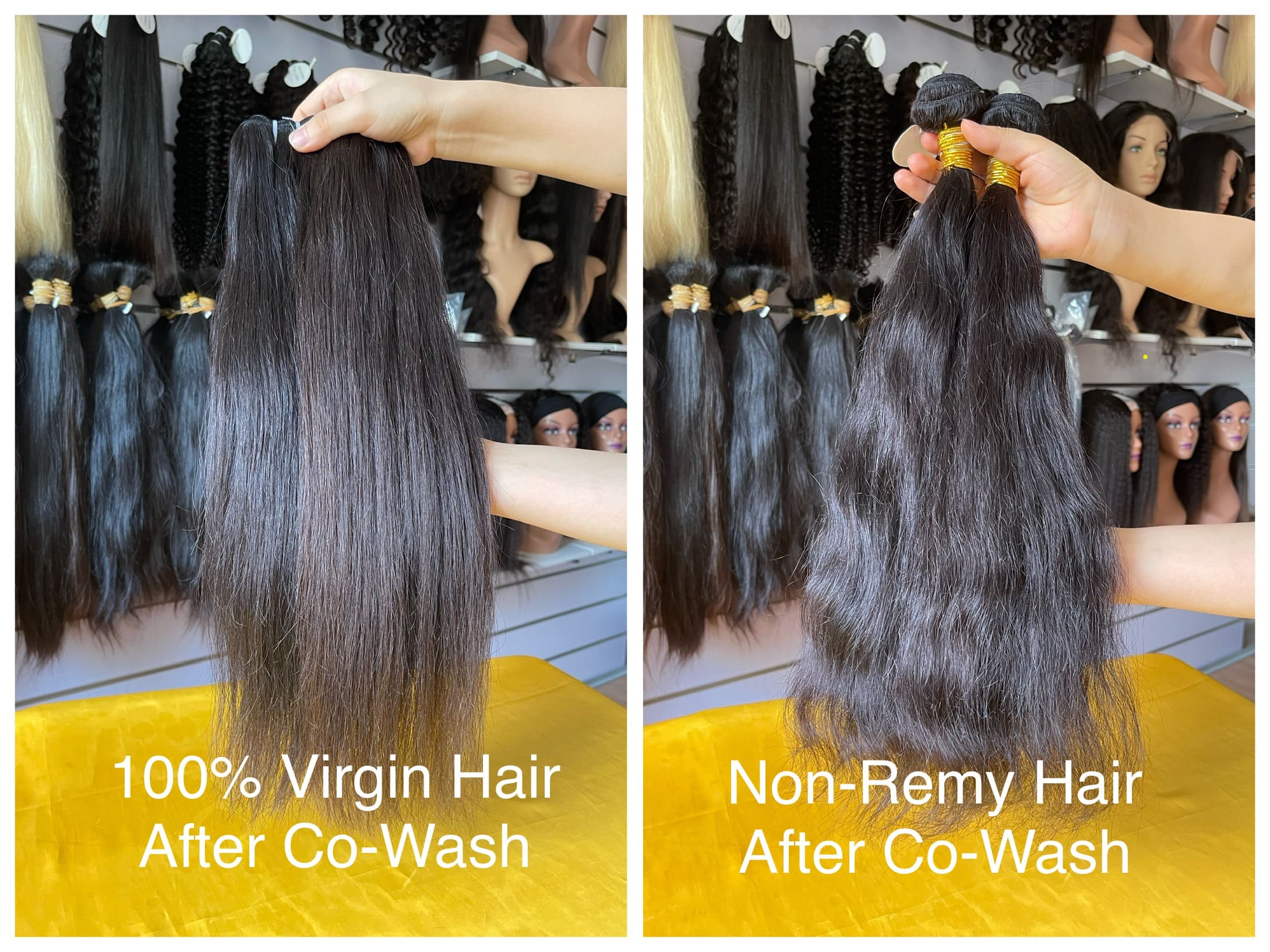 100% virgin hair after co-wash VS non-remy hair co-wash