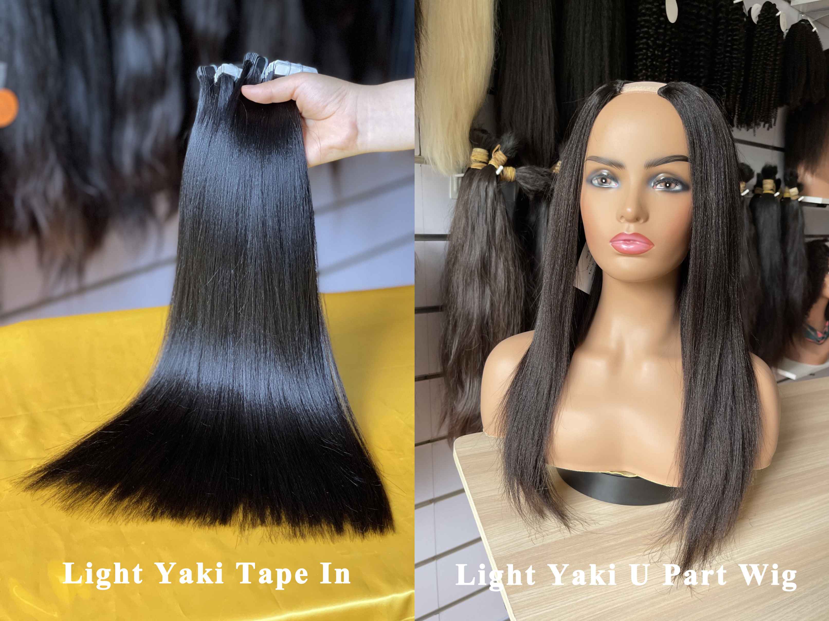 Light yaki tape in & U part wig