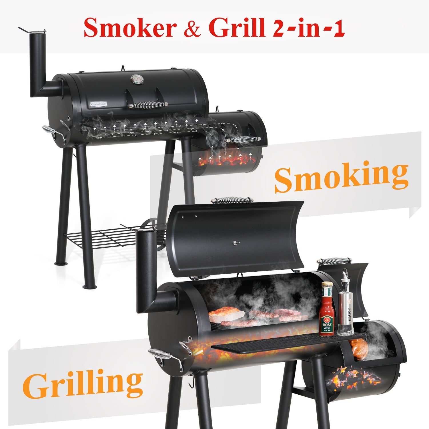 Captiva Designs Charcoal Smoker Grill with Offset Smoke Box