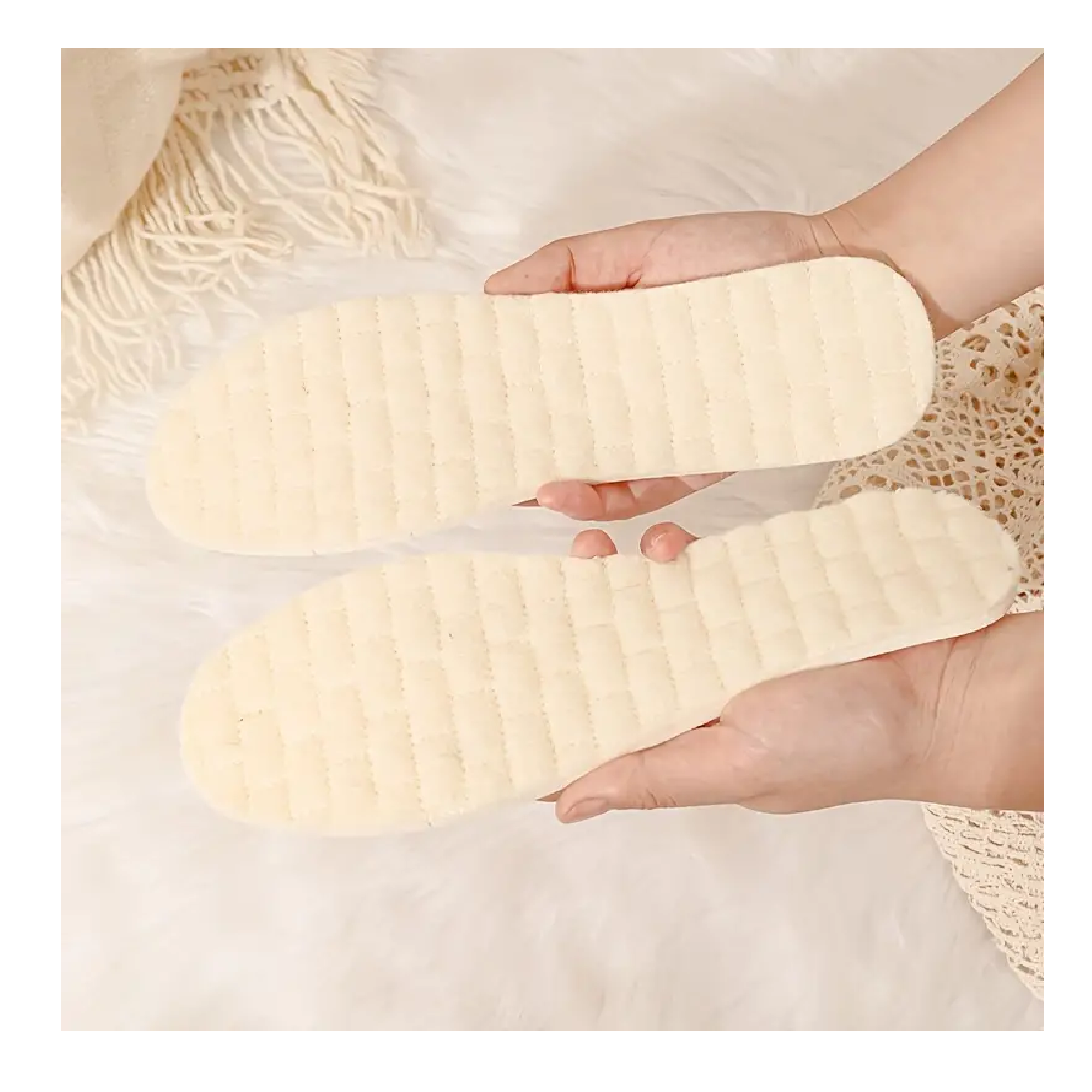 1pair Warm Lamb Wool Insoles For Cold Weather, Fluffy Shoe With Neutral For Comfortable Warm, Beige