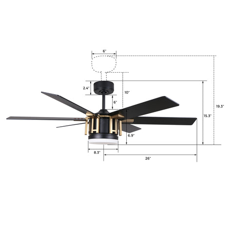 Sennin 52 inch Ceiling Fan with Remote, Light Kit Included