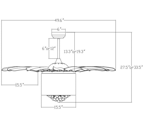 Blossom 50 inch Smart Crystal Chandelier Ceiling Fan Size