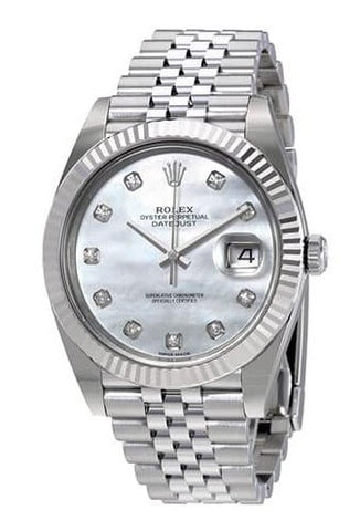 Rolex Oyster Perpetual Datejust White Mother of Pearl Diamond Men’s Watch