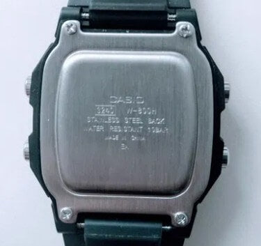 Caseback on Casio showing 10 BAR water resistance.