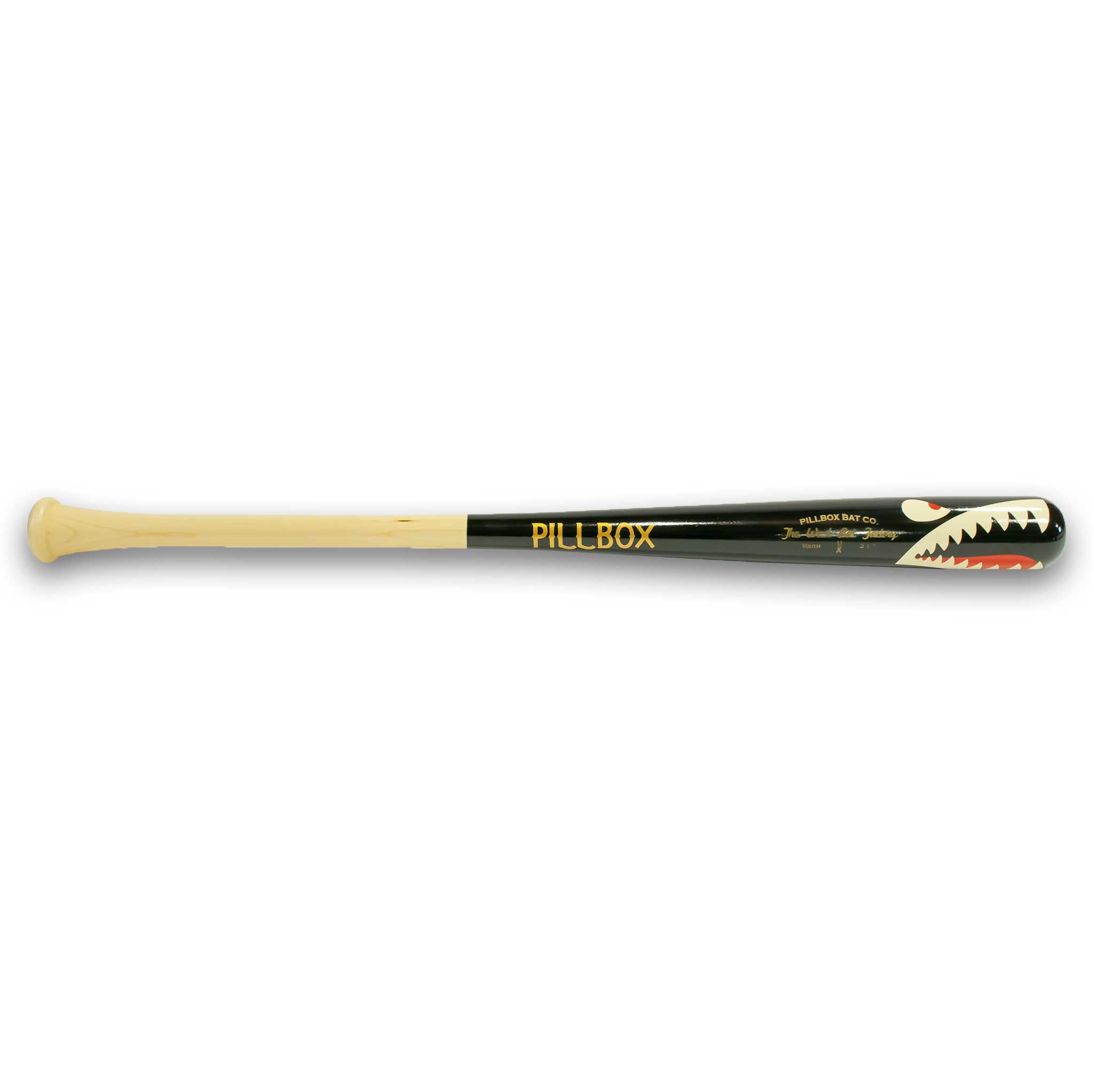Pillbox Youth Shark Black (Bare Handle) Wood Baseball Bat | Maple | 30