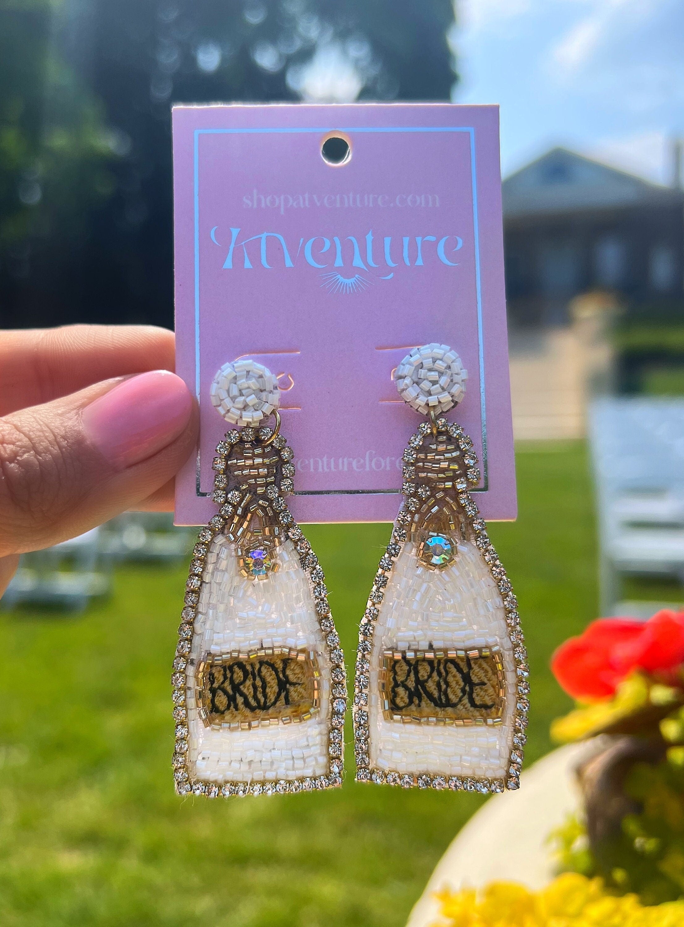 Cursive Bride Beaded Earrings