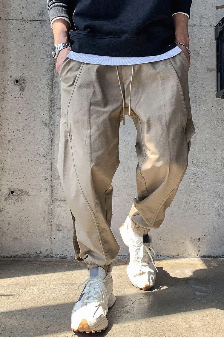 Lzhdiy Baggy Cargo Pants for Men Black Breathable Trousers Mens Overalls Men Comfortable Khaki Pure Color Pant