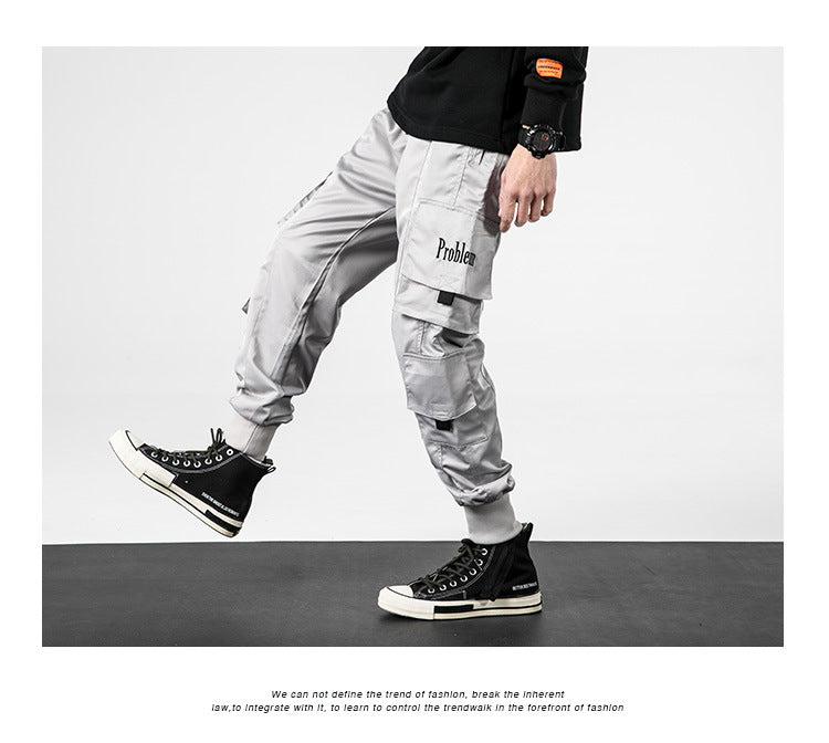 Lzhdiy Classic Cargo Pants for Men Outdoor Sports Trousers Pocket Loose Casual Style Tie Feet Boys Overalls