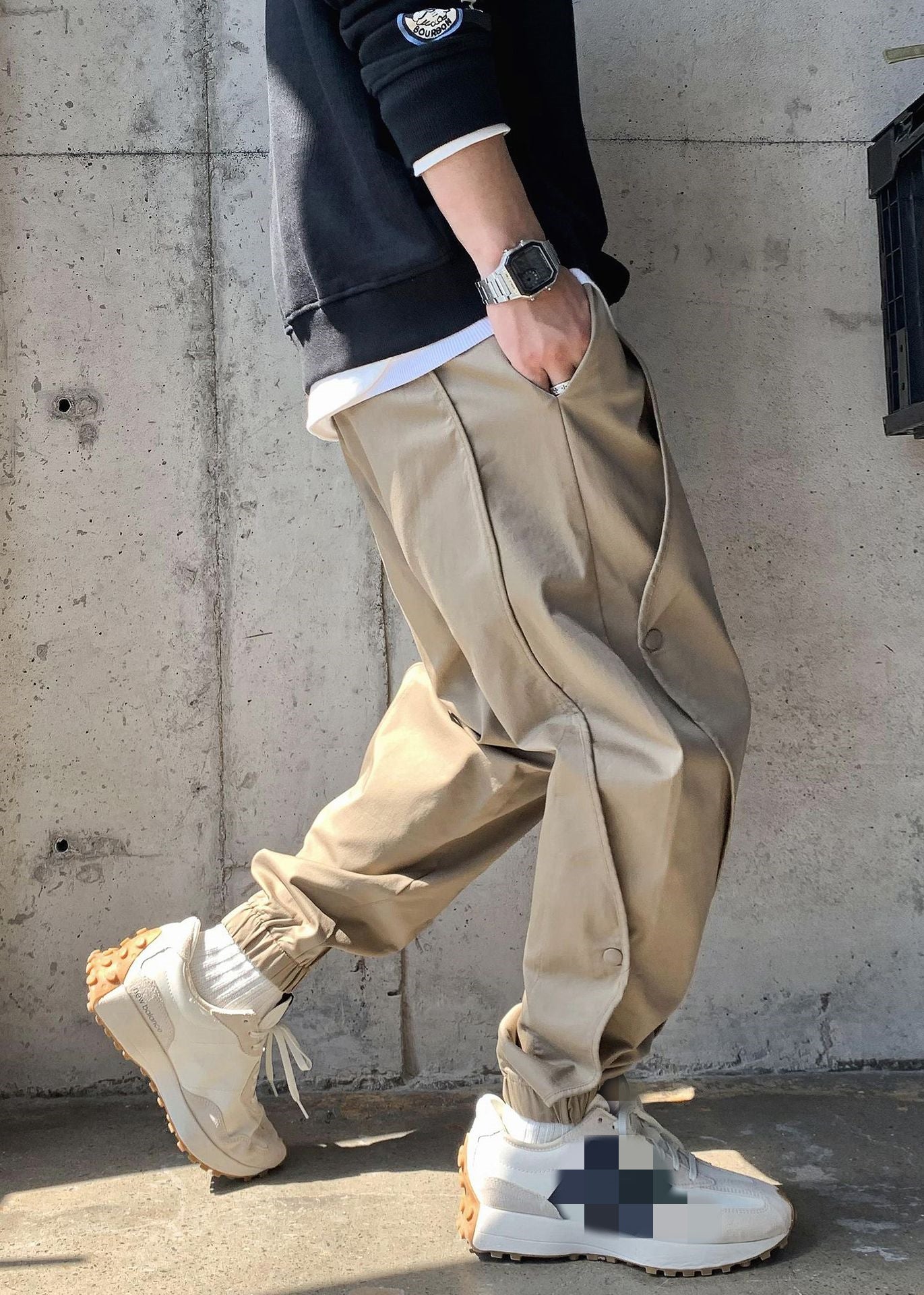 Lzhdiy Baggy Cargo Pants for Men Black Breathable Trousers Mens Overalls Men Comfortable Khaki Pure Color Pant