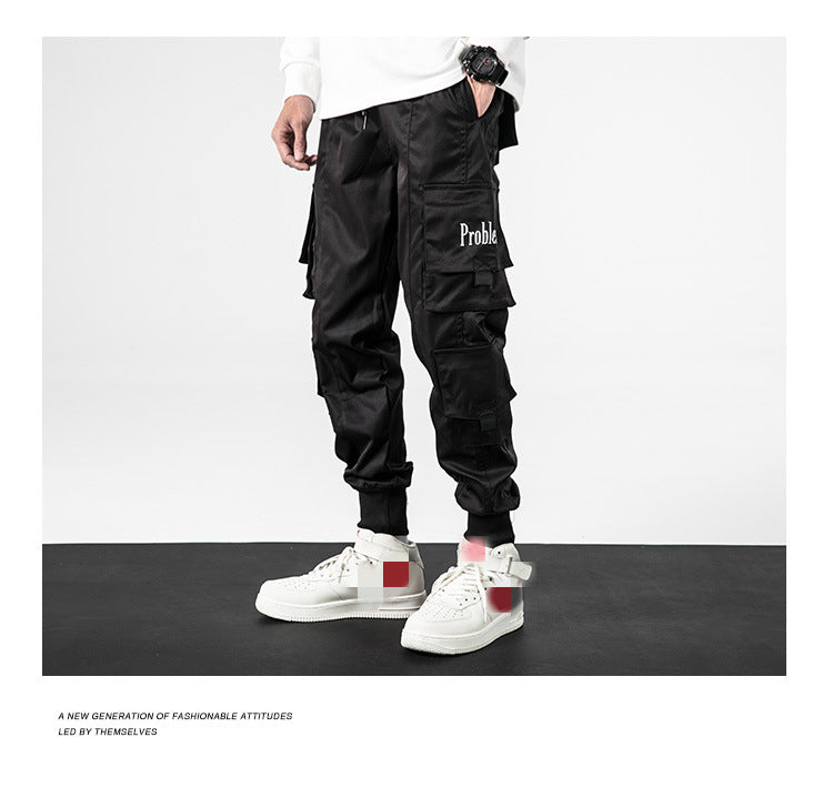Lzhdiy Classic Cargo Pants for Men Outdoor Sports Trousers Pocket Loose Casual Style Tie Feet Boys Overalls
