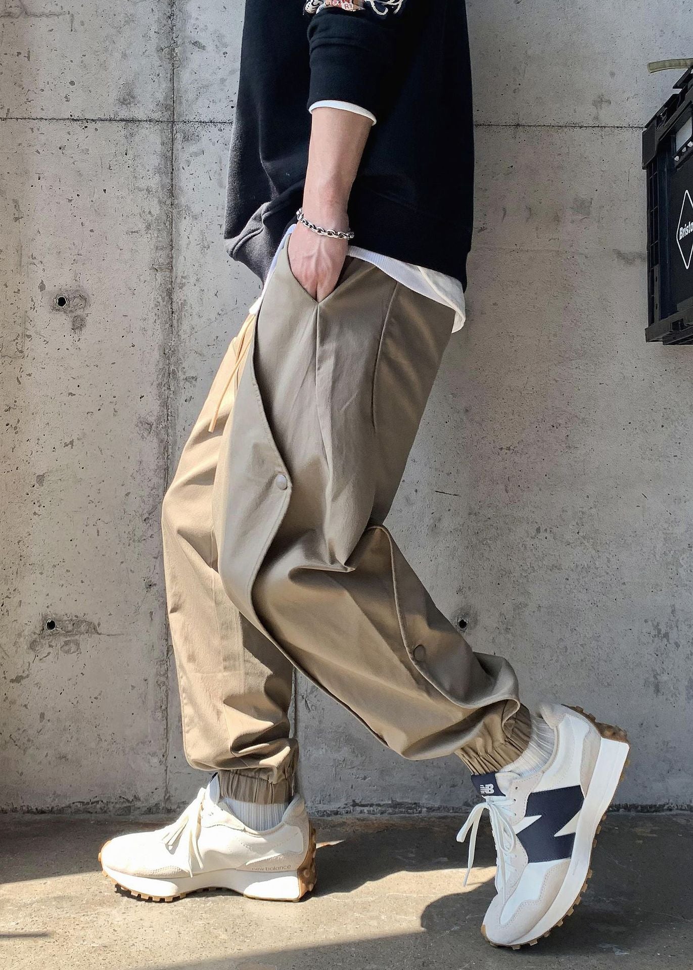 Lzhdiy Baggy Cargo Pants for Men Black Breathable Trousers Mens Overalls Men Comfortable Khaki Pure Color Pant