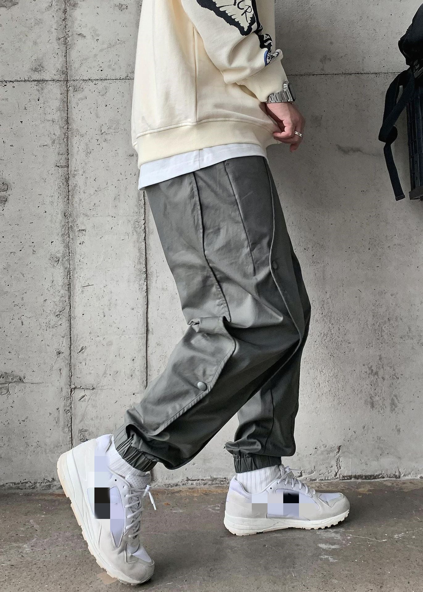 Lzhdiy Baggy Cargo Pants for Men Black Breathable Trousers Mens Overalls Men Comfortable Khaki Pure Color Pant