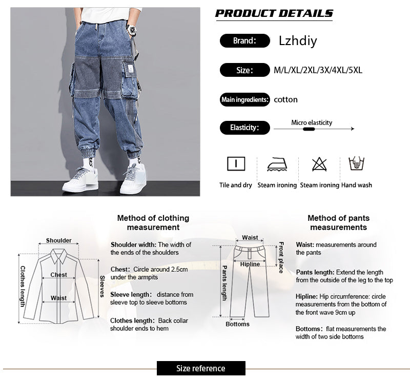 Lzhdiy Cargo Jeans for Men Cargo Pants  Outdoors Men Zipper Multiple Pockets  Bunched Foot Trousers