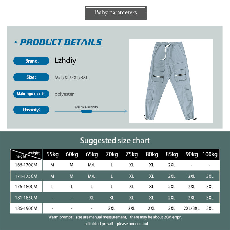 Lzhdiy Cargo Pants for Men Casual Pant Large Zip Pocket Pants Mens Trend Drawstring Foot Retractor Men Trousers
