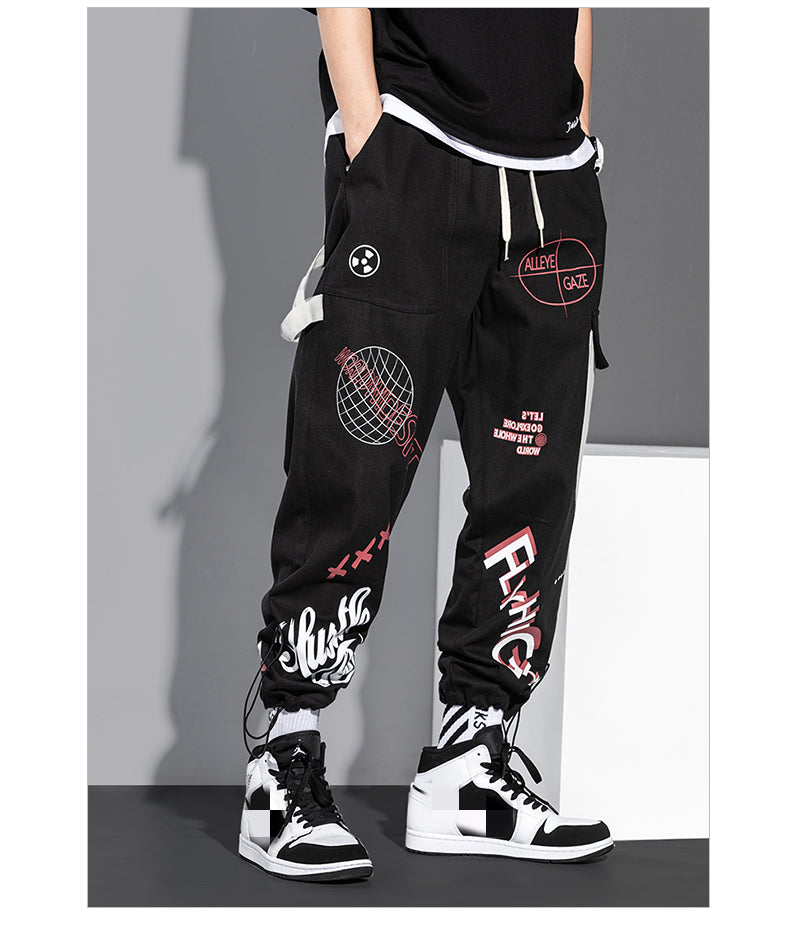 Lzhdiy Sports Loose Training Fittness Trousers Men Hip Hop Graffiti Casual Printing Cropped Cargo Pants for Men