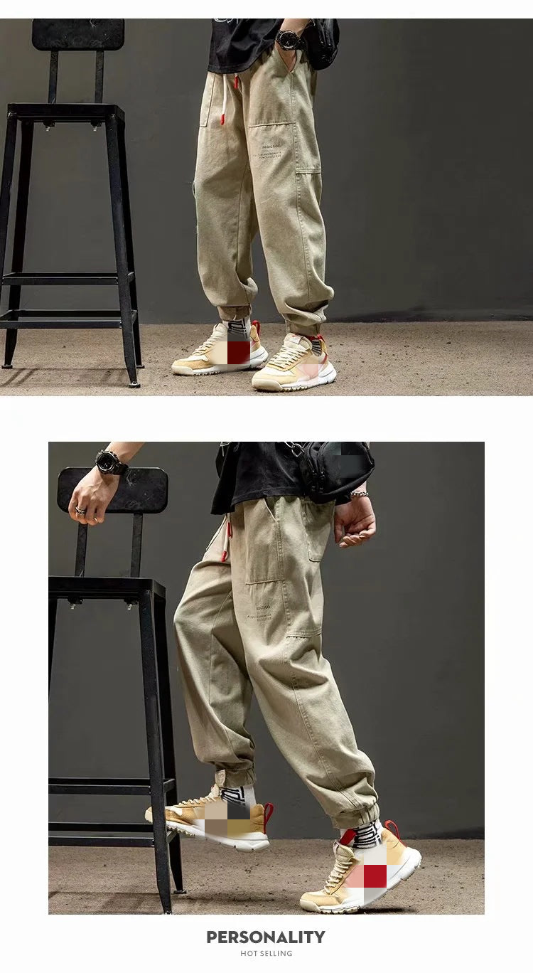 Lzhdiy Khaki Cargo Pants for Men Joggers Sweatpants Casual Cotton Japanese Hip Hop Streetwear Men's Cargo Trousers Male 5XL