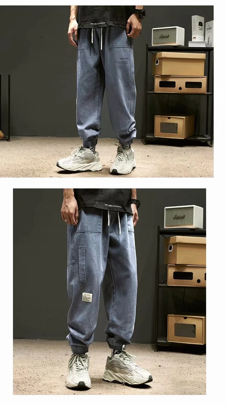 Lzhdiy Khaki Cargo Pants for Men Joggers Sweatpants Casual Cotton Japanese Hip Hop Streetwear Men's Cargo Trousers Male 5XL