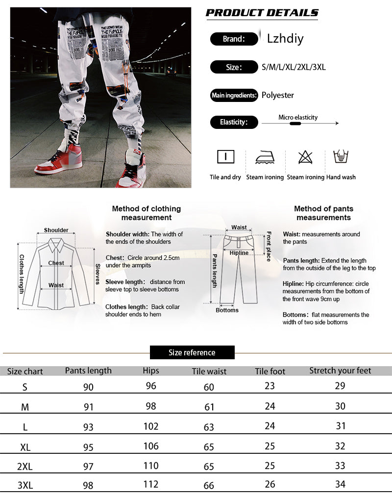 Lzhdiy White Cargo Pants for Men Casual Sports Sweatpants Trousers Graffiti Boys Overalls Pants