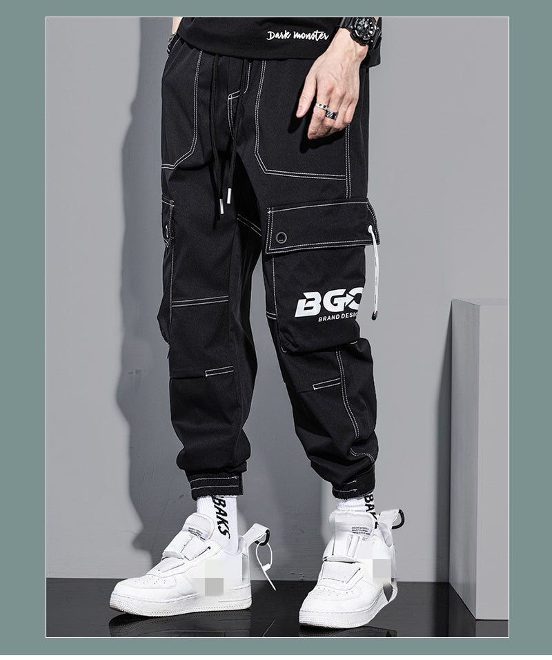 Lzhdiy black cargo pants for men Breathable Trousers Mens Fashion Overalls Men Comfortable Pure Color Pant