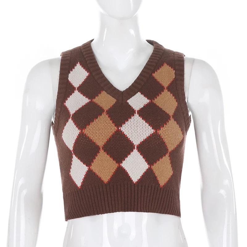 Brown Argyle Vest Sweater