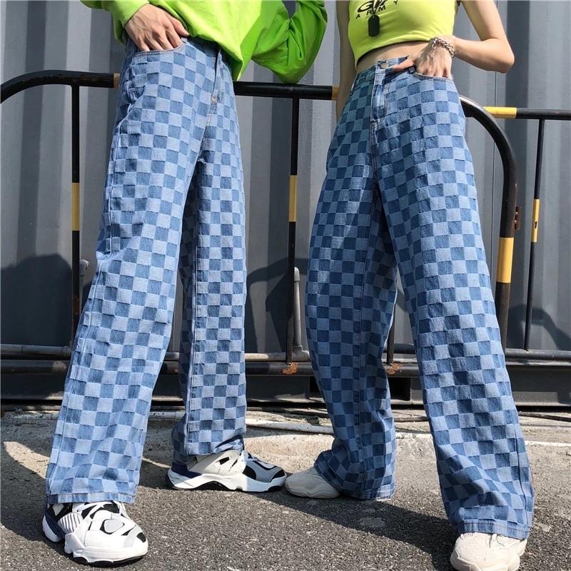 Checkered Blue Wide Leg Pants