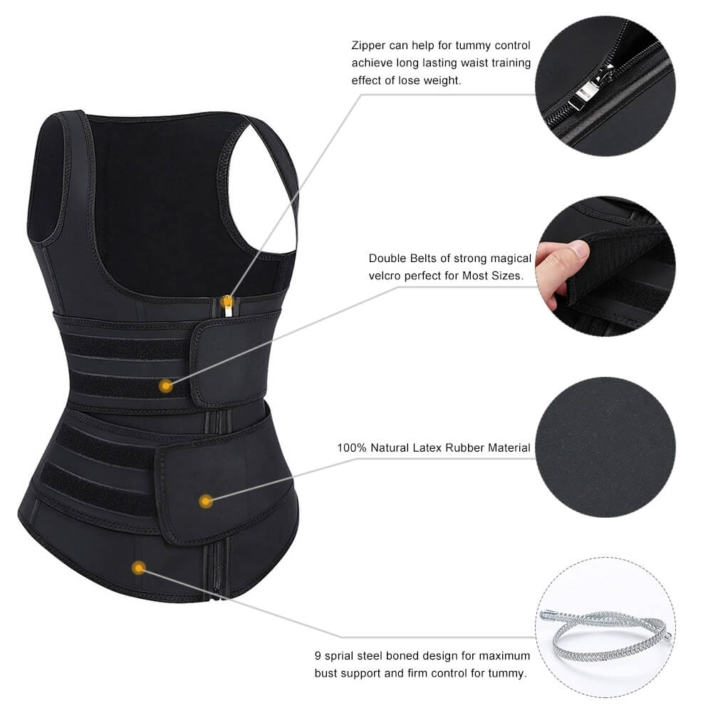 FeelinGirl Zipper Plus Size Waist Trainer Vest For Weight Loss With Double Velcro