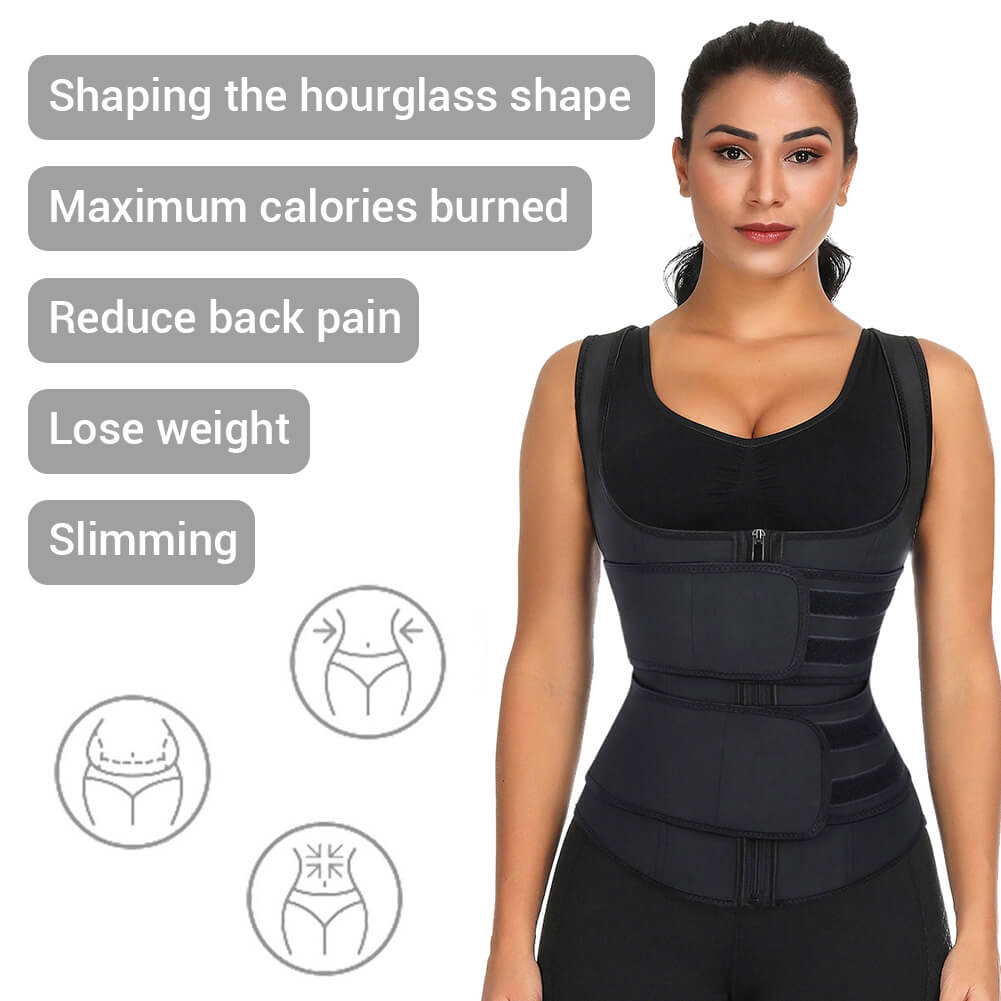 FeelinGirl Zipper Plus Size Waist Trainer Vest For Weight Loss With Double Velcro