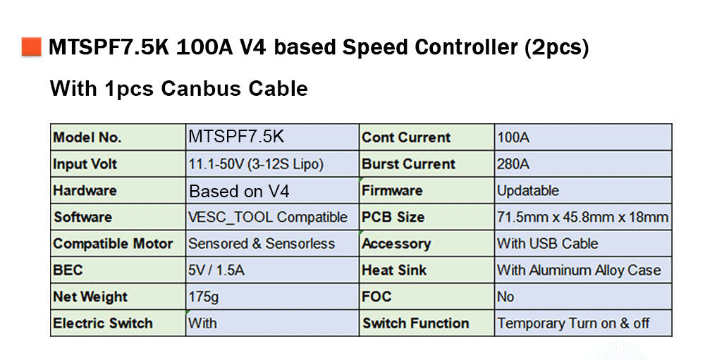MTVESC100A VESC4-based Speed Controller with Aluminum Case for Esk8/Robotics/Mountainboard/Lawnmower Robot/ Camera motorized dolly