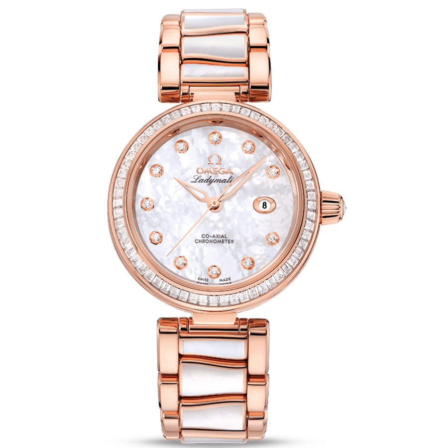 Omega De Ville Ladymatic Co-Axial Chronometer 34mm 425.65.34.20.55.007 Mother Of Pearl Diamond Dial