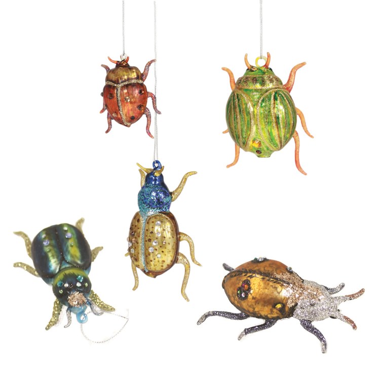 Bejeweled Beetles Christmas Ornaments Set of 5