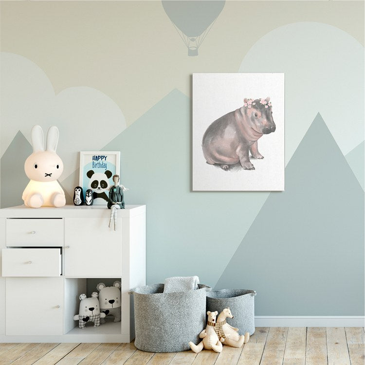 Floral Crown Baby Hippo Soft Animal Illustration 40