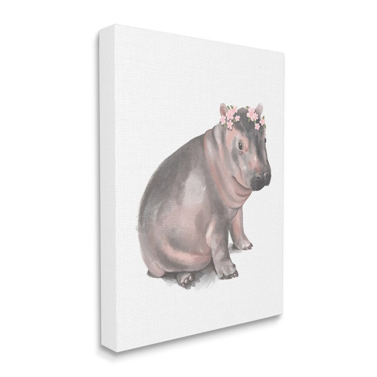 Floral Crown Baby Hippo Soft Animal Illustration 40