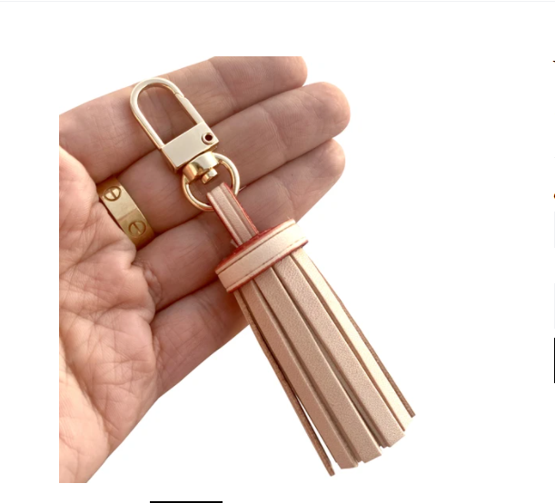 Handcrafted Vachetta Leather Tassel -Natural Vachetta or Handmade Tanning Honey Patina - For Pochette Clutch Pouch - Real Leather Tassel -