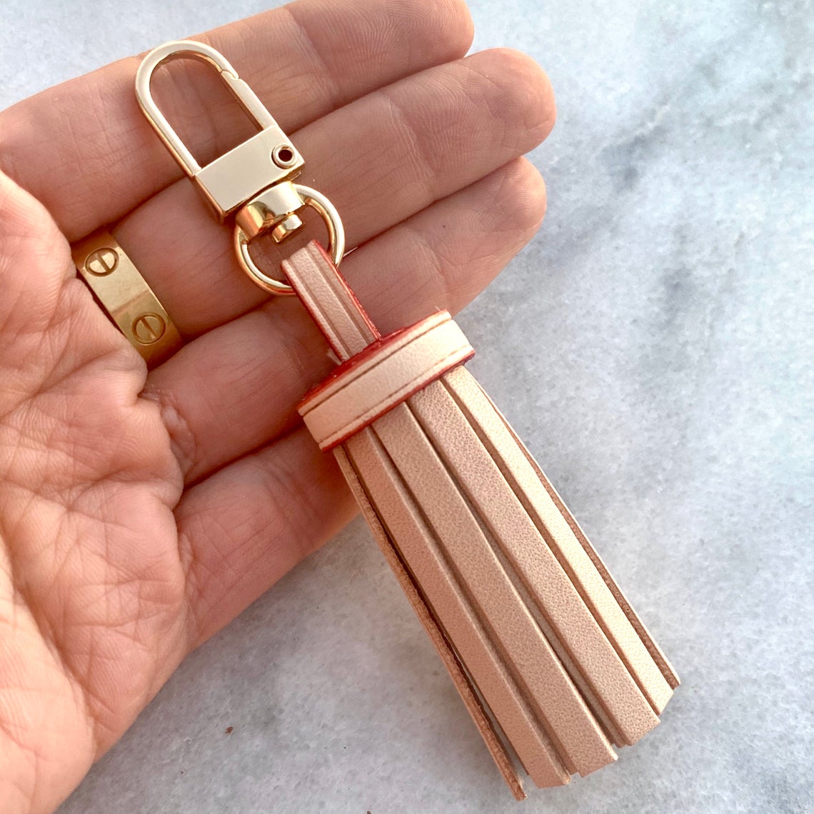 Handcrafted Vachetta Leather Tassel -Natural Vachetta or Handmade Tanning Honey Patina - For Pochette Clutch Pouch - Real Leather Tassel -