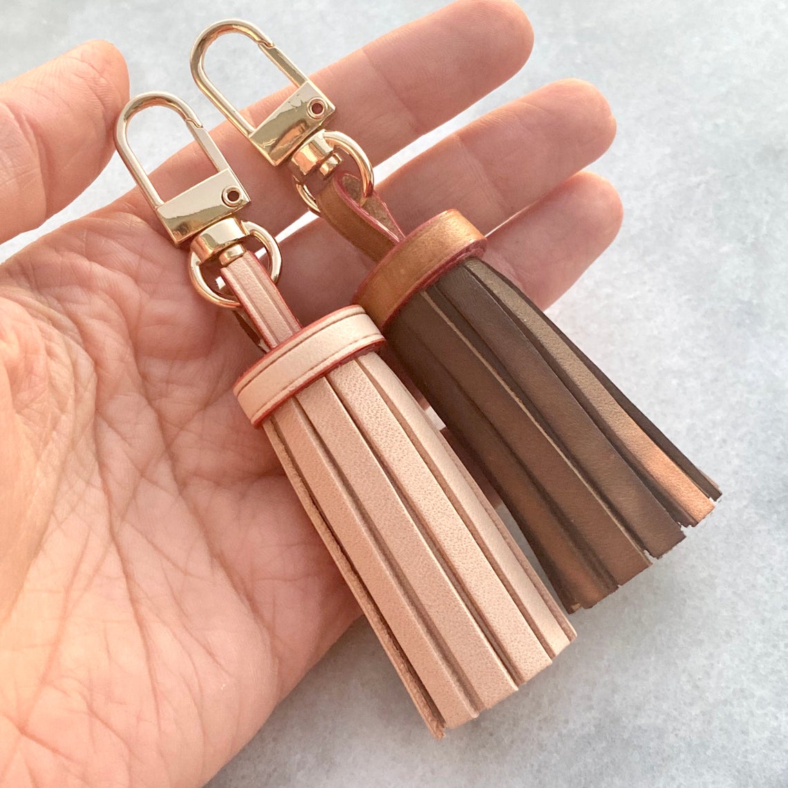 Handcrafted Vachetta Leather Tassel -Natural Vachetta or Handmade Tanning Honey Patina - For Pochette Clutch Pouch - Real Leather Tassel -
