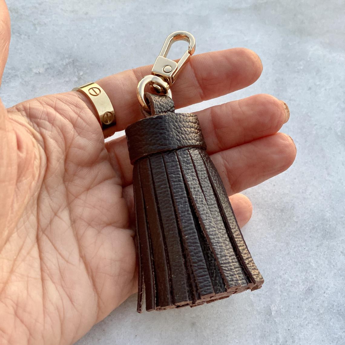 Genuine Leather Tassel Keychain Handbag Charm Handmade from Top quality Real Leather - Bag Charm Accessory - Leather Tassel for Bag - Colors