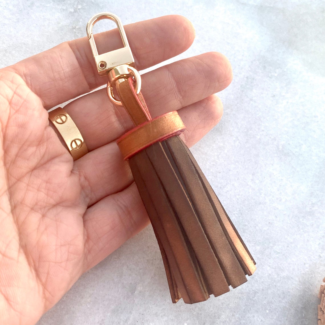 Handcrafted Vachetta Leather Tassel -Natural Vachetta or Handmade Tanning Honey Patina - For Pochette Clutch Pouch - Real Leather Tassel -