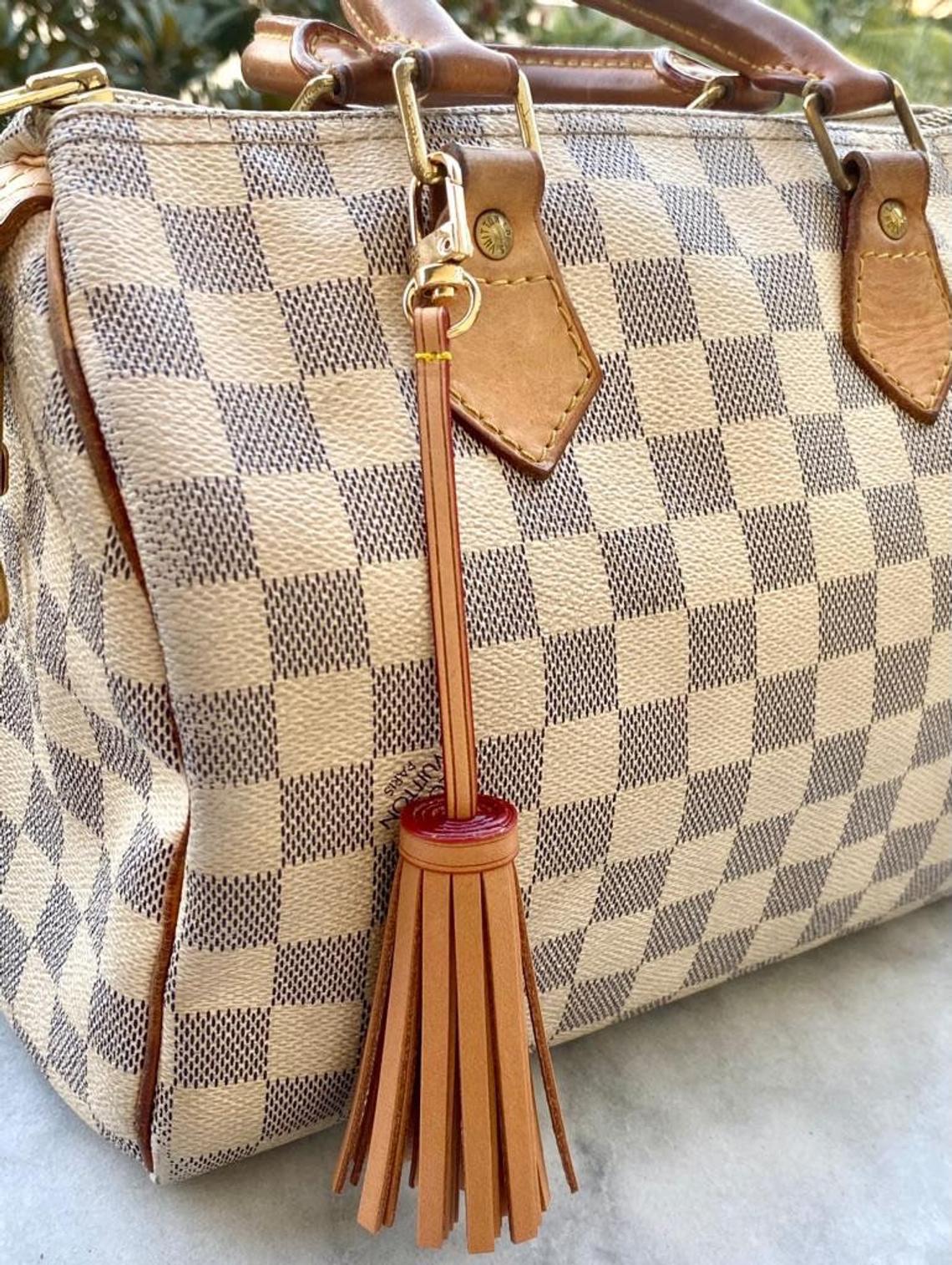 Vachetta Leather Long Tassel Bag Charm- Natural Vachetta or Tanning Honey Patina - For Pochette - Clutch- Hand Bag / Tassel- Charm