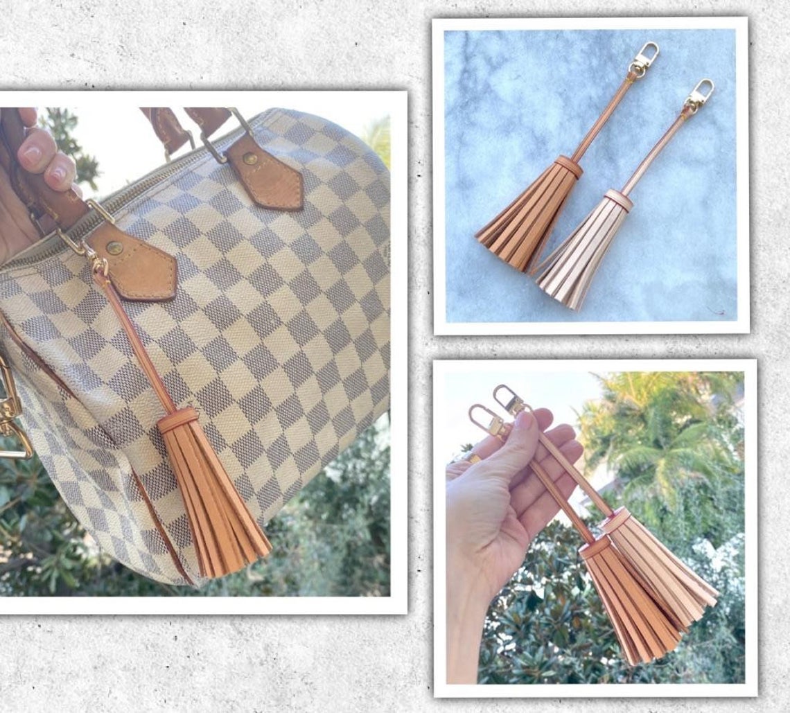 Vachetta Leather Long Tassel Bag Charm- Natural Vachetta or Tanning Honey Patina - For Pochette - Clutch- Hand Bag / Tassel- Charm