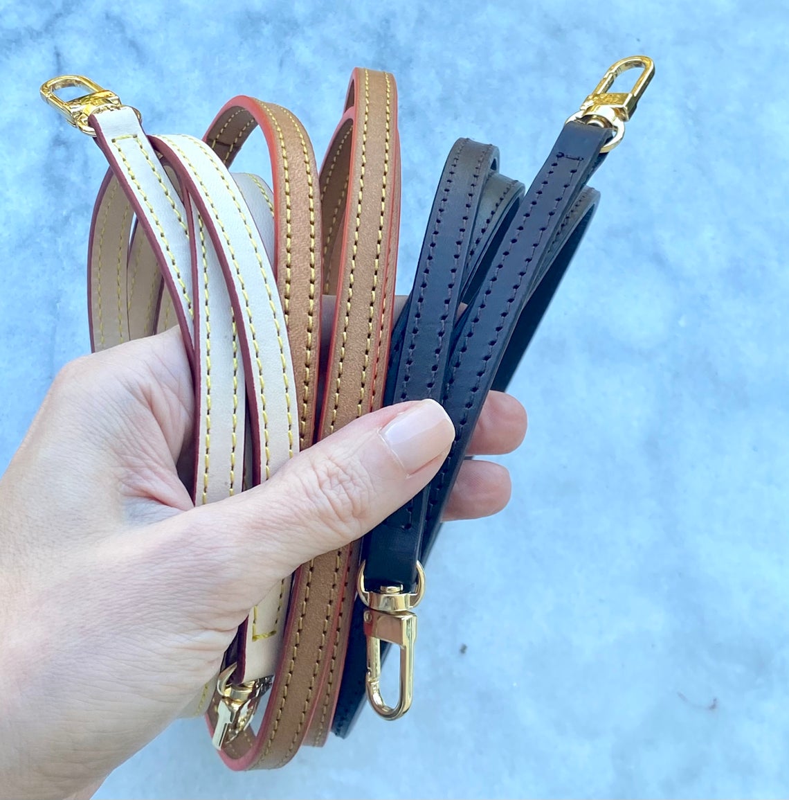 Natural Vachetta / Honey or Dark Brown Crossbody Strap Replacement Handcrafted - Real Leather Strap for Pochette Clutch and Small Lux Purses