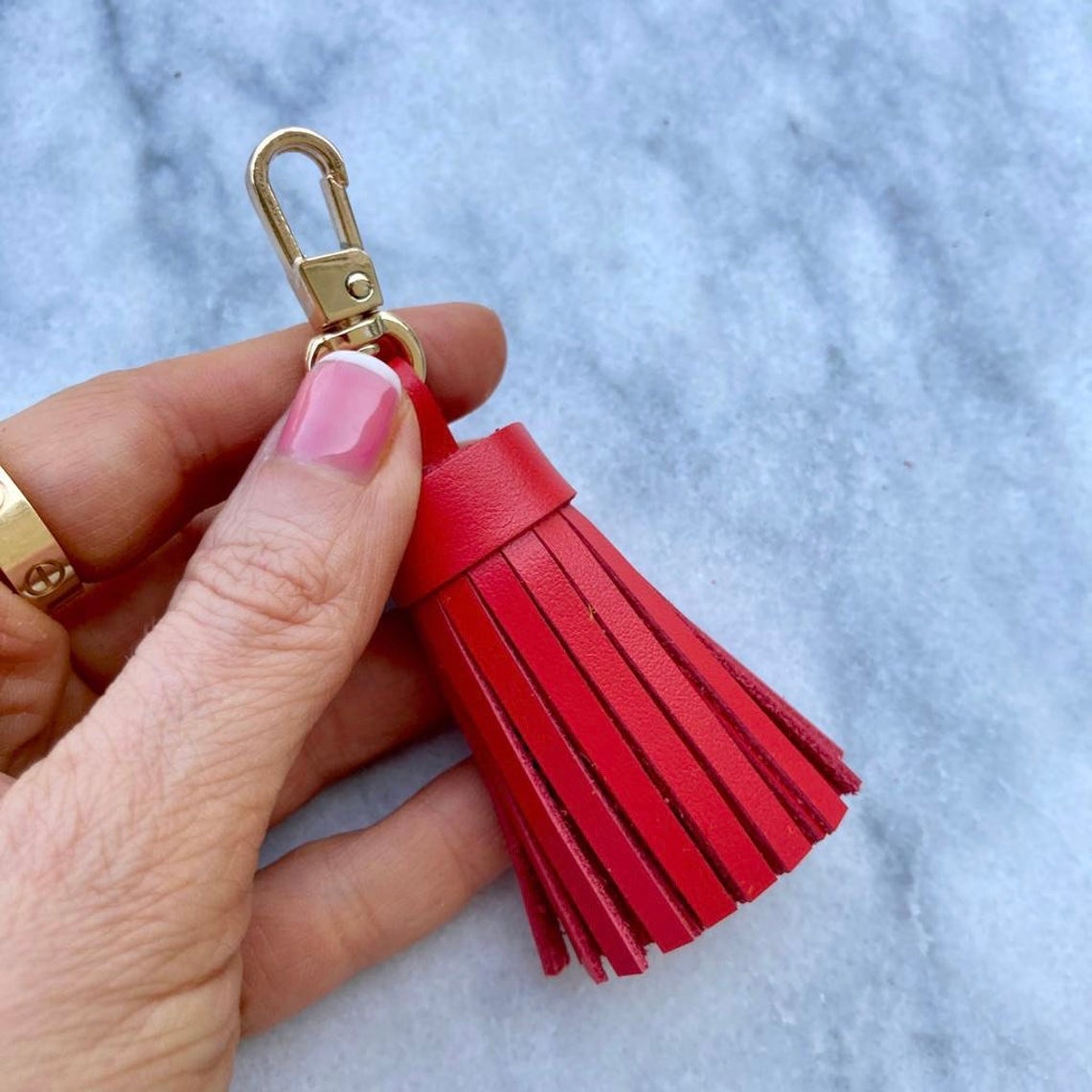 Genuine Leather Tassel Keychain Handbag Charm Handmade from Top quality Real Leather - Bag Charm Accessory - Leather Tassel for Bag - Colors